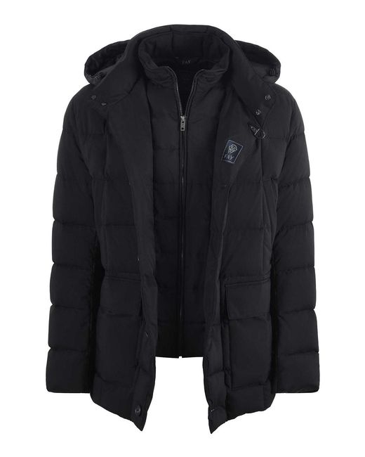 Fay Black Quilted Nylon Down Jacket for men