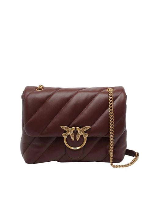 Pinko Brown Burgundy Love Classic Puffer Shoulder Bag