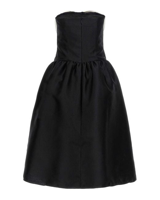 Self-Portrait Black Taffeta Contrast Bow Midi' Dress