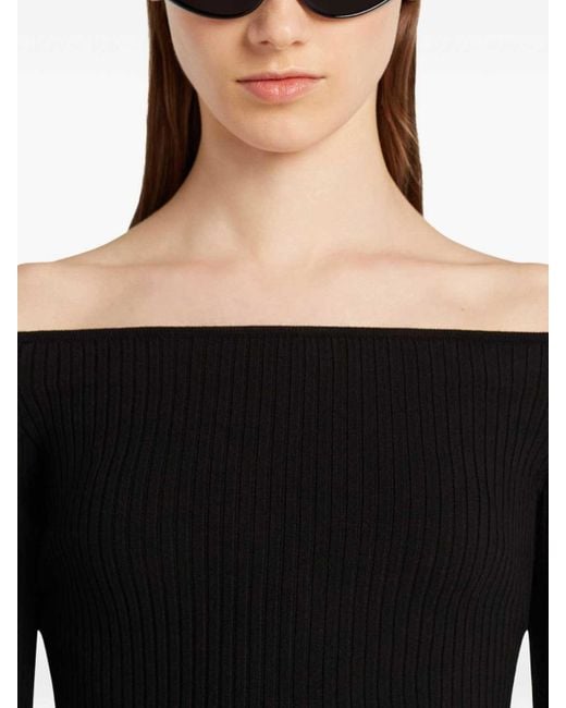 Courreges Black Bardot Neck Top With Logo