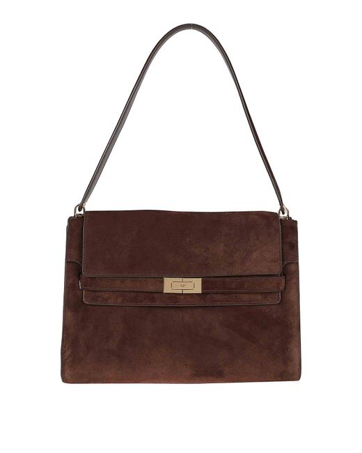 Tory Burch Brown Lee Radziwill Suede Large Shoulder Bag