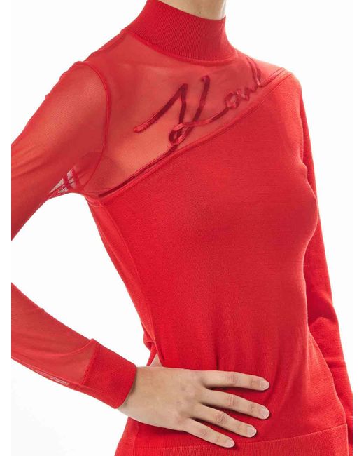 Karl Lagerfeld Red Karl Signature Mock Neck