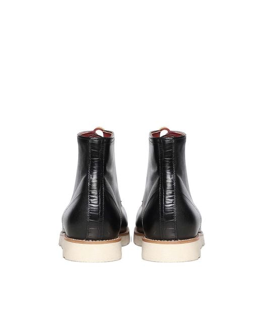 Giuliano Galiano Black Shark Leather Lace-Up Boots for men