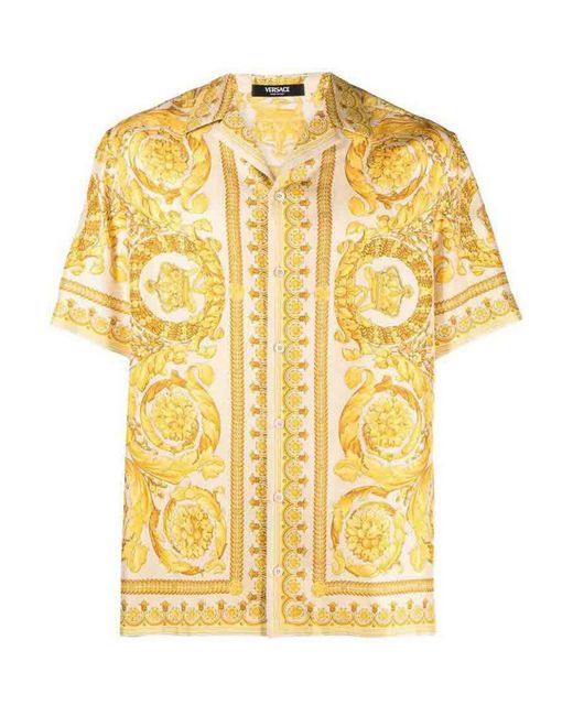 Versace Yellow Beige Signature Barocco Print Shirt for men