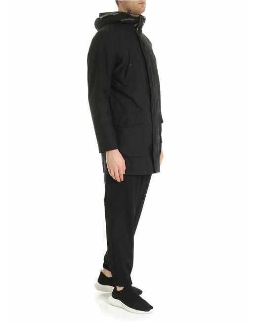 Karl Lagerfeld Black Leather Inserts Coat for men