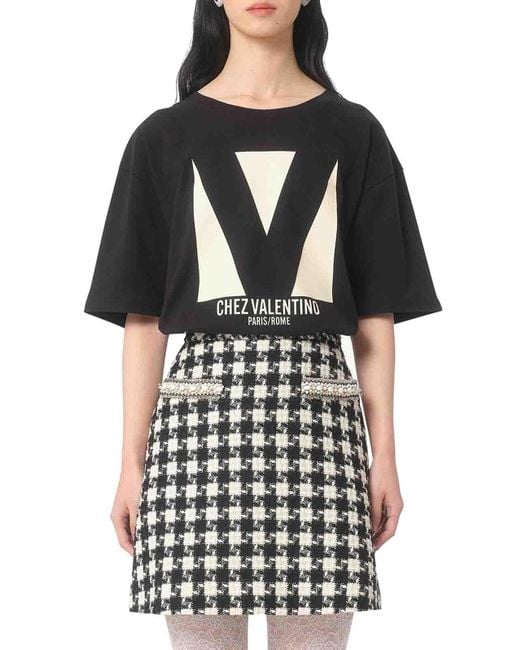 Valentino Garavani Black Chez Print Cotton Jersey T-Shirt