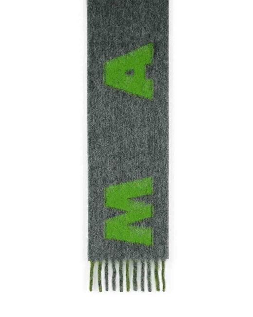 Marni Green Mohair Blend Scarf With Fringes for men
