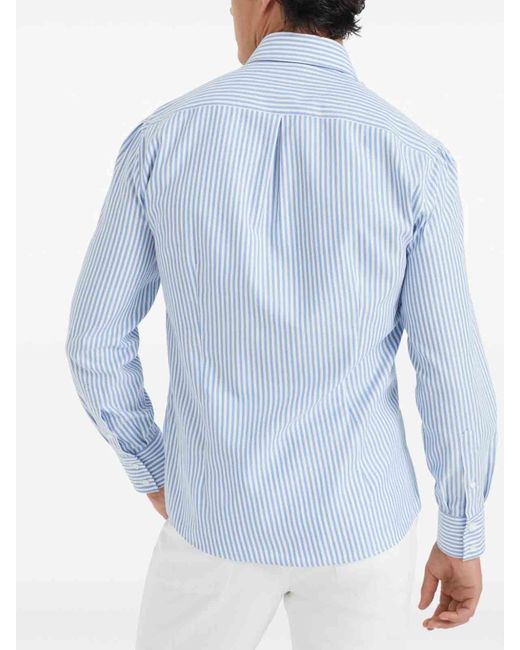 Brunello Cucinelli Blue Striped Shirt for men