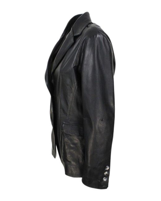 Barba Napoli Black Leather Blazer