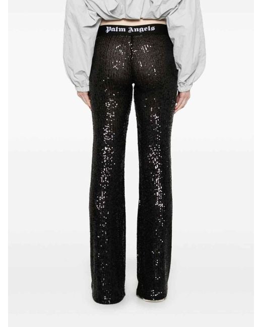 Palm Angels Black Logo Sequined Flared Trousers