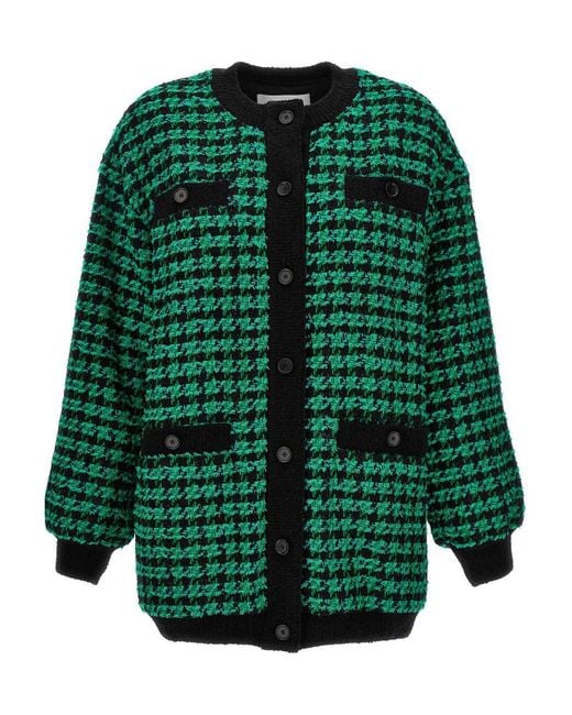 MSGM Green Tweed Cardigan Sweater