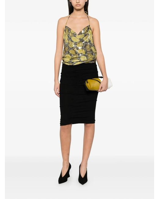 Valentino Garavani Black Ruched Midi Skirt
