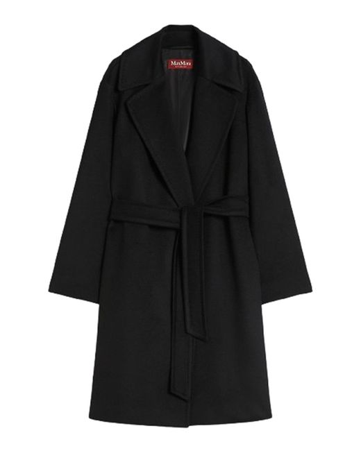 Max Mara Black Tigre Wool Dressing Gown Coat
