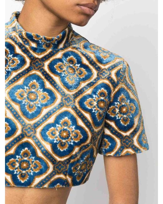 Etro Blue Printed Cropped Top
