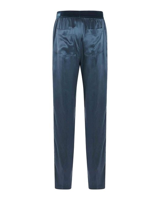 Tom Ford Blue Peach Feel Silk Satin Pijiamas Trousers
