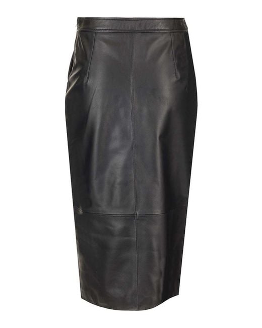 Arma Gray Leather Pencil Skirt