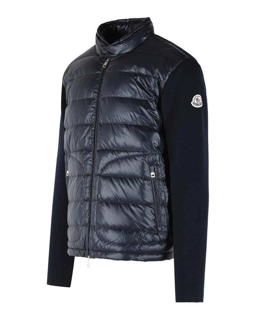 Moncler Blue Padded Virgin Wool Crdigan With Zip for men