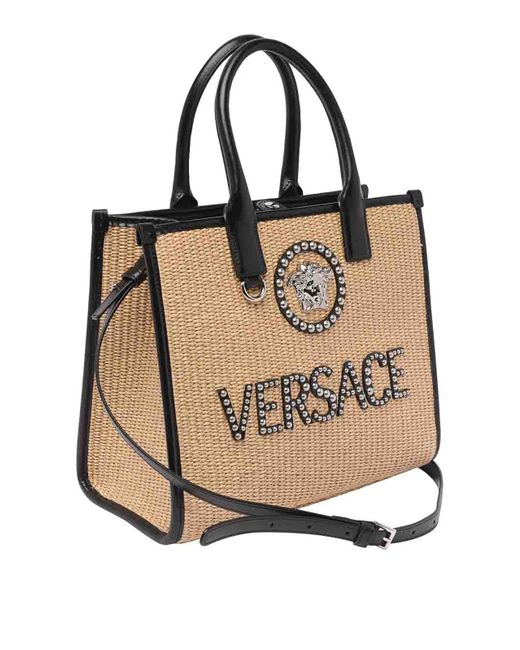 Versace Small Shopper La Medusa With Studs in Natural | Lyst