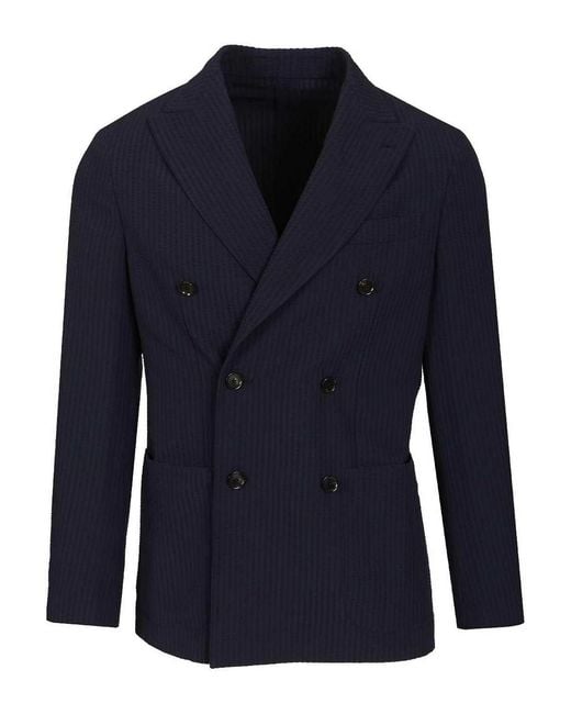 Caruso Blue Double-Breasted Butterfly Blazer for men