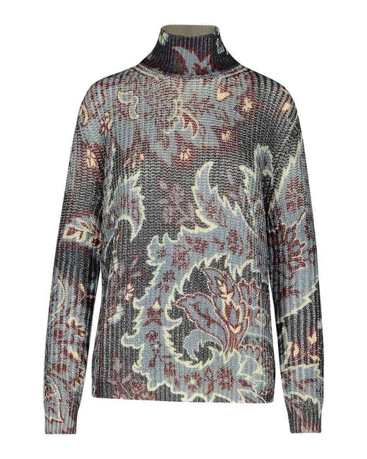 Etro Gray Wool Turtleneck Sweater