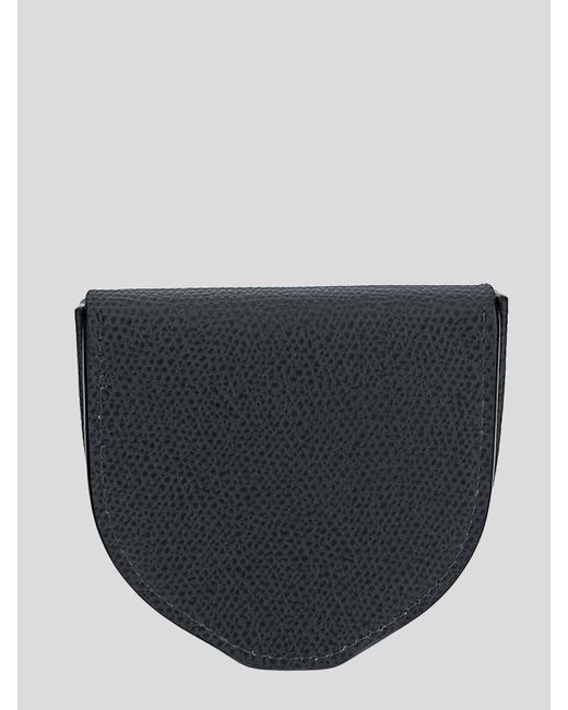 Valextra Black Coin Purse In Oyster Grained With Flap for men