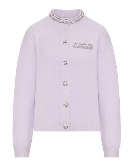 Self-Portrait Purple Cardigan With Crystal Finishes