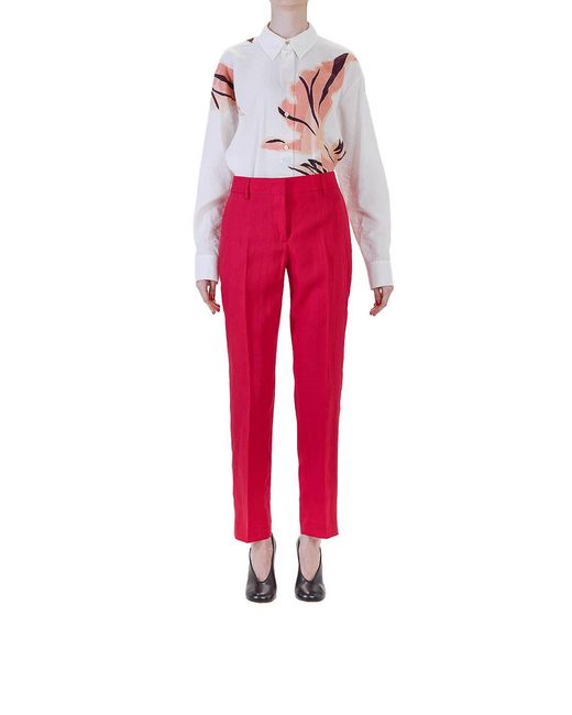 Paul Smith Red Linen Pleated Trousers