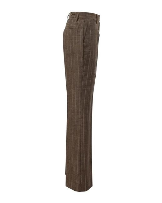 Ganni Brown Light Wool Melange Stripe Straight Pants