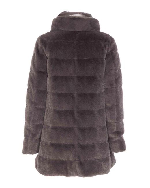 Herno Brown A-Shape Faux Fur Down Jacket