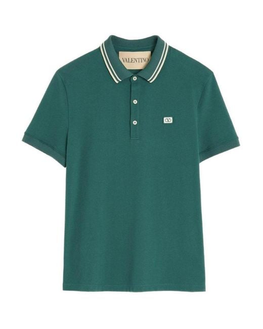 Valentino Green Vlogo Signature Cotton Polo Shirt for men