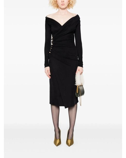 Elisabetta Franchi Black Side-Button Draped Dress