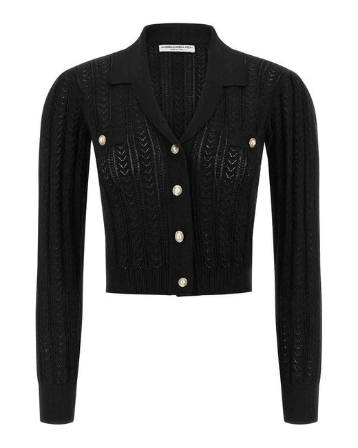 Alessandra Rich Black V-Neck Openwork Knit Cardigan