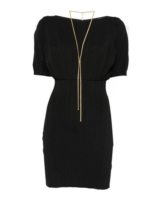 Elisabetta Franchi Black Belted Knit Mini Dress