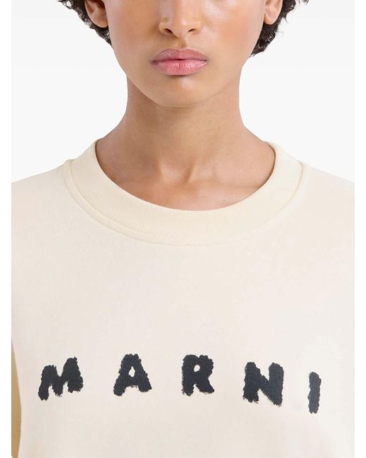 Marni Natural Logo Printed Drop Shoulder Sweatshirt