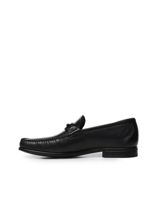 Ferragamo Black Leather Gancini Moccasin for men