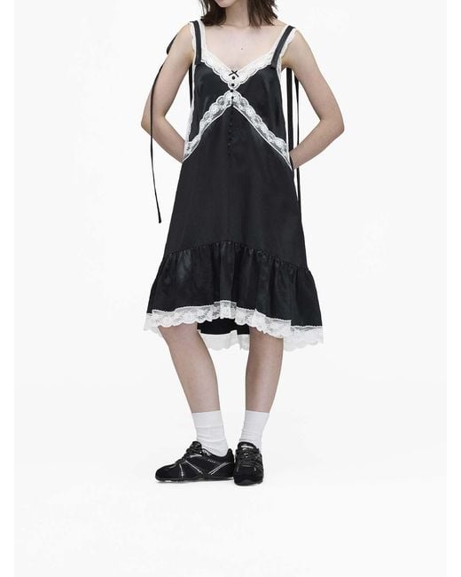 Marc Jacobs Black Satin Lace Slip Midi Dress