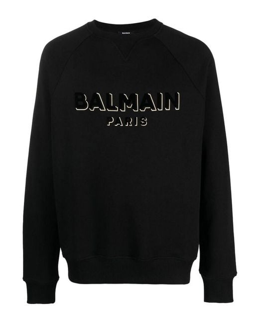 Balmain Black Logo Print Long Sleeve T-shirt for men