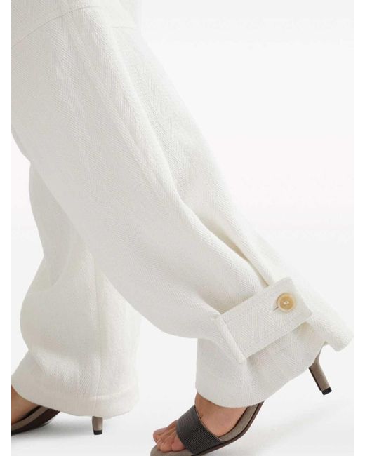 Brunello Cucinelli White Linen And Cotton Trousers