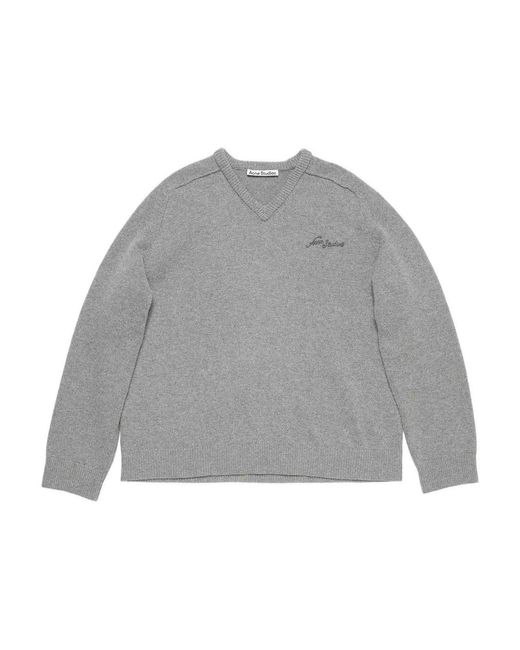 Acne Gray V-Neck Logo Sweater