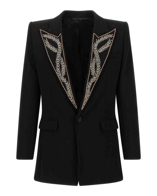 Balmain Black Leaf Embroidery Blazer for men