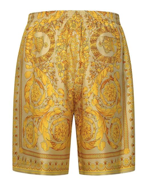 Versace Yellow Barocco Silk Bermuda Shorts for men