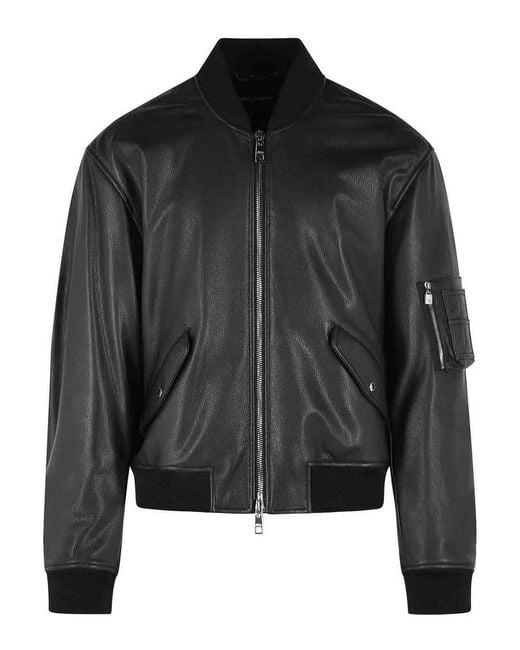 Dolce & Gabbana Black Leather Bomber Jacket for men