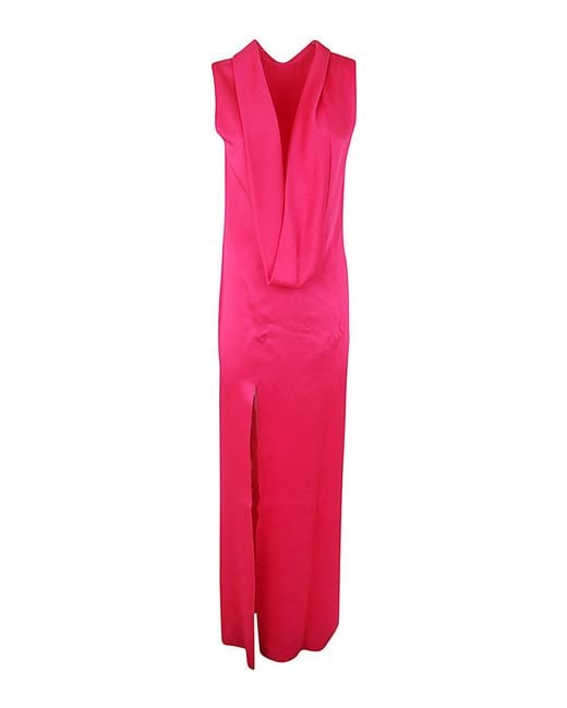 Versace Pink Shiny Satin Long Dress