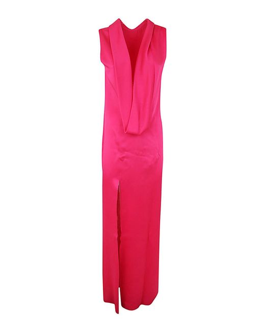 Versace Pink Shiny Satin Long Dress