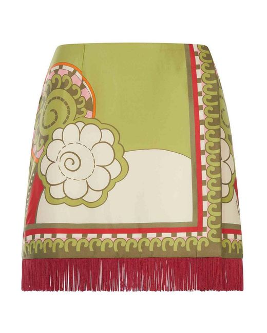 LaDoubleJ Green Fringed A-Line Mini Skirt