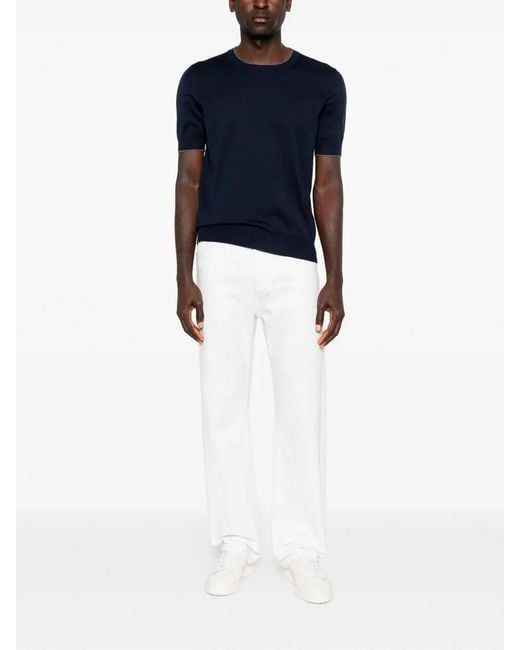 Brunello Cucinelli Blue Cotton Lightweight Knit T-Shirt for men