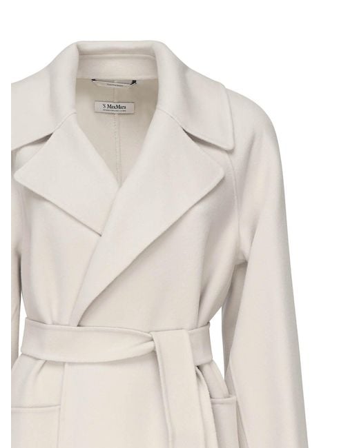Max Mara White Long Wool Wrap Coat