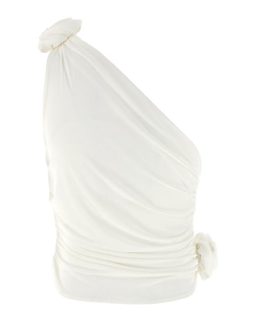 Magda Butrym White One-Shoulder Top With 3D Floral Applications