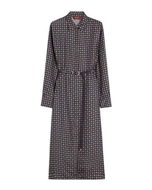 Max Mara Gray Printed Silk Shirt Dress
