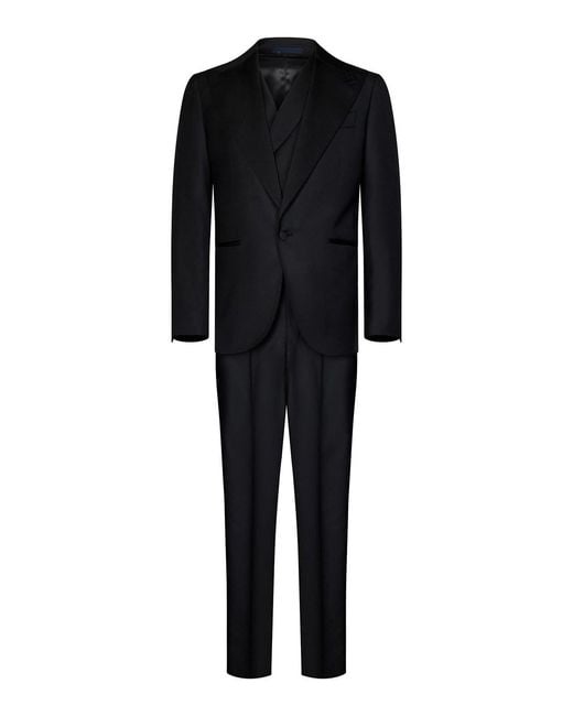 Franzese Collection Black James Bond Model Super 170S Tuxedo Suit for men